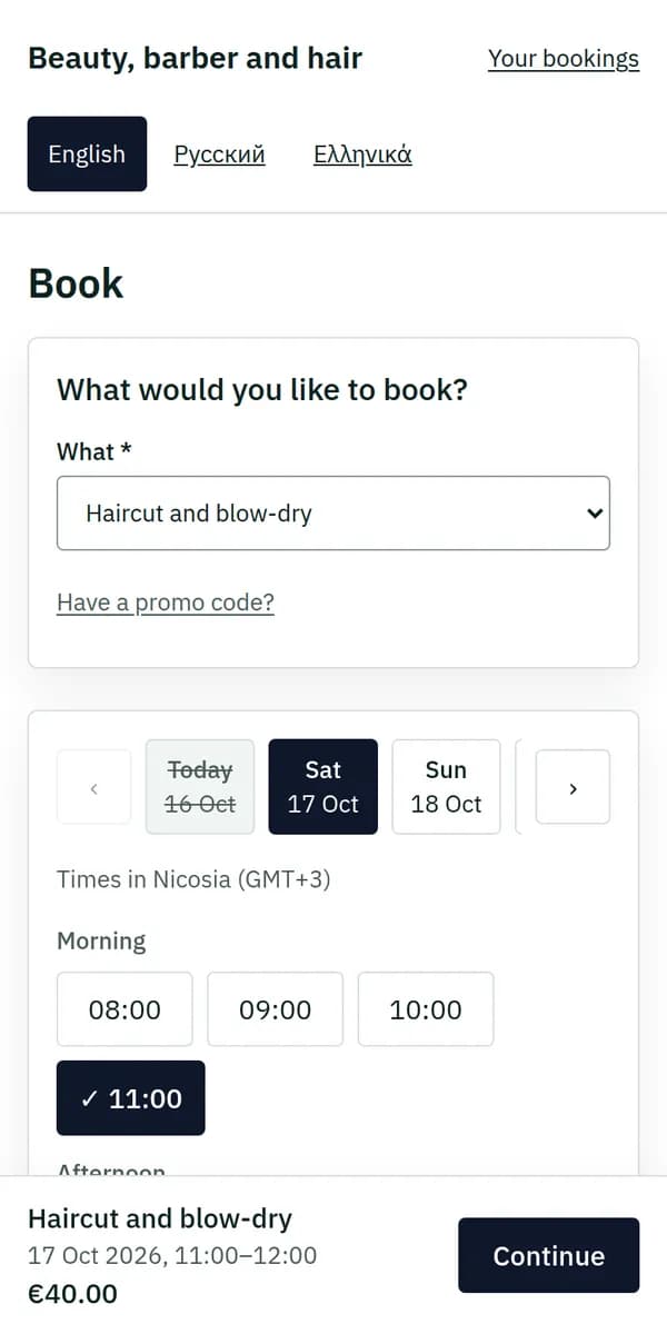 Choosing 11:00 on a phone